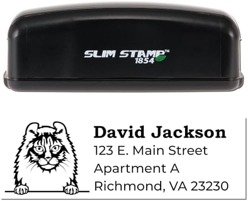 American Curl Cat Custom Return Address Stamp, Self-Inking Personalized Stamper for Event Invitations & Wedding Cards, Handcrafted Feline Design Mail Labels, Pet Owner Gift, 7/8 X 2-1/4 Rubber Seal