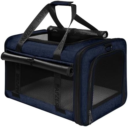 Cat Carrier for Travel, Soft-Sided, Top Loading, Privacy Curtain, to 20 lbs | Medium Pet Carry Bag Nervous Cat, Vet Visits Car Transport, Luggage Sleeve Suitcase Attachable Small Puppy Crate Kennel Navy