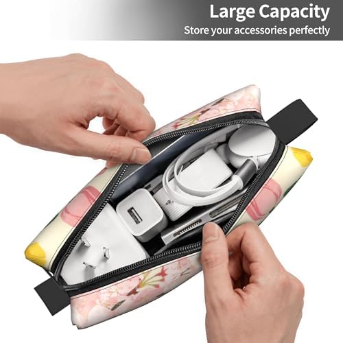 Spring Floral Bouquet Makeup Bag for Women with Wrist Strap | Durable 600D Oxford Fabric Cosmetic Organizer,Compact Travel Pouch with Handle for Gym & Daily Use