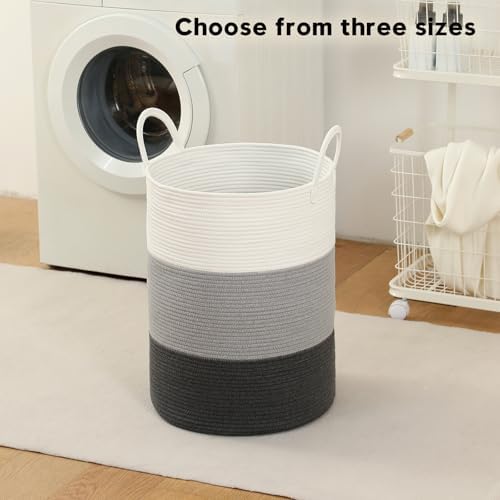 Laundry Basket Hamper Tall Rope Storage Woven for Blanket toys Dirty Clothes in Living Room Bathroom Bedroom (Gradient Grey, 60L/15.8Gal)