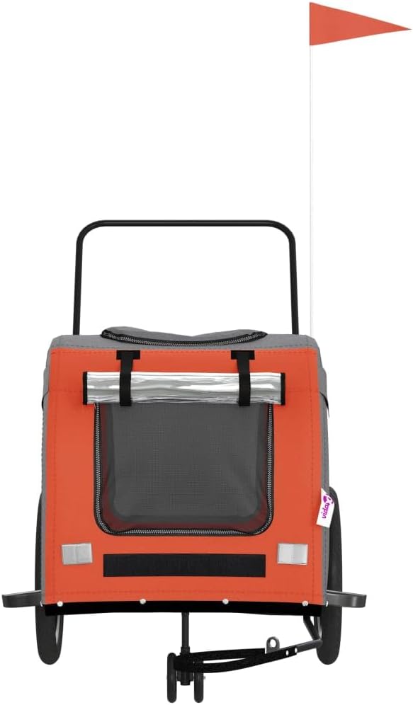 Pet Bike Trailer Orange and Gray Oxford Fabric Dog Bicycle Trailer with Iron Frame, 3-Wheel Pet Cargo Carrier for Small Dogs and Groceries, Includes Safety Flag and Reflectors