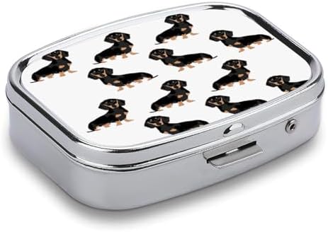Dachshund Weiner Pet Dogs Pill Organizer with Mirror 2 Compartments Waterproof Pill Case for Purse Pocket Non-Slip Grip Travel Medicine Organizer Container Box for Vitamin Fish Oil Supplement