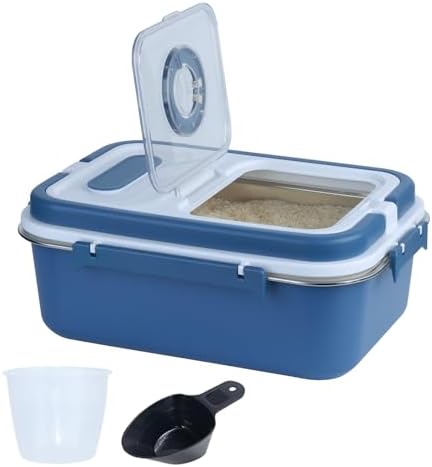 Rice Storage Container Bin 15 lbs Stainless Steel Flour Storage Containers with Lid Rice Grain Kitchen Bucket Airtight Canister for Cereals Flour Sugar Tea Milk Wine Ice, Dry/Wet Food,Blue