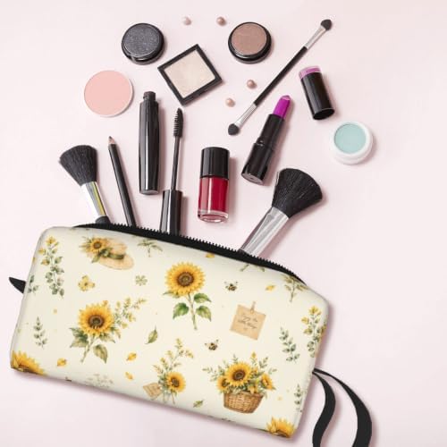 Sunflower Cottage Collage Makeup Bag for Women, Cosmetic Pouch | Double-Sided Sunflower Cottage Cosmetic Organizer with Foam Padding for Women, Travel, Gym, School, and Daily Storage