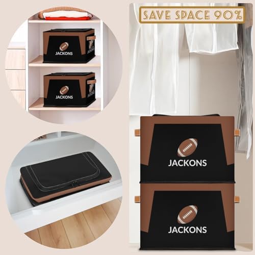 Custom Storage Basket with Zipper Lid, Football American Ball Foldable Fabric Storage Boxes Decorative Closet Shelves Clothes Organizer Container Cubes with Handle 1PCS