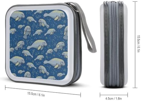 CD Case Storage Organizer Binder Grey Manatees Protective Disc Holder | DVD Wallet for Car Home Office Travel, Cute Funny Grey Manatees, Hard Plastic, Hand Strap, 40 Capacity