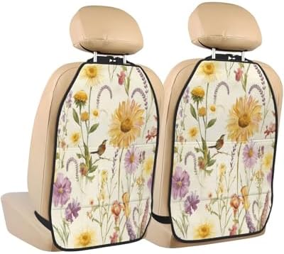 Car Seats Back Protector 2 PCS - Beautiful Flowers | with 3 Storage Pockets, Shield Seats From Dirt, Mud Scratches, Fits Cars SUVs Trucks and Jeeps