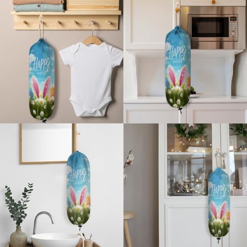Pardick Plastic Bag Holder, Easter Egg Bunny Grocery Bag Holder for Shopping Bags, Wall Mount Plastic Bag Storage Organizer Dispenser, Storage Holder for Home Kitchen Camper,A-13