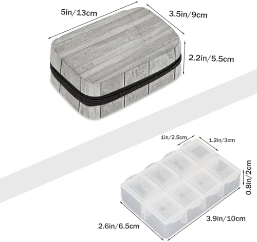 Pill Organizer Box Wood Board Wood Grain Retro 7-Day Weekly Medicine Pill Case Travel Pill Container Portable Pill Holder Storage Purse Bag Small Compact Size for Vitamin Supplement Birth Control