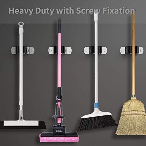 CWOVRS Broom Holder Wall Mount, 4 Pack Mop Holder Stainless Steel Mop and Broom Holder Heavy Duty Broom Hanger Wall Mount for Kitchen Garden Garage etc.