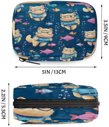 Weekly Pill Organizer Travel Size Bag with Removable 7 Day Pill Box Portable Vitamin Case Purse with Zipper,Scuba Cat Underwater with Fish