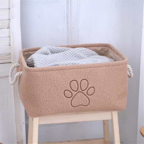 Storage Bin for Dog Toys,Plush Collapsible Dog Toy Bin Box with Handles,Large Pet Supplies Storage Basket Organizer for Toys,Blankets,Leashes,Clothing（Rectangle,Coffee）
