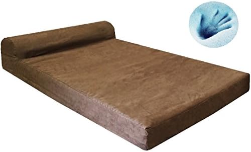 Dogbed4less Premium HeadRest Orthopedic Cooling Memory Foam Dog Bed for Extra Large Dogs with Waterproof Lining and Washable Suede Brown Cover, Jumbo 55X47X4