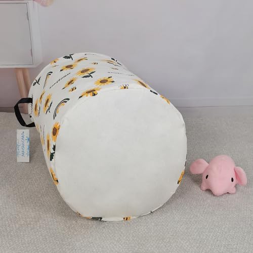 Round Laundry Basket Collapsible Storage Hamper Organizer Sunflower | Waterproof Canvas Foldable Baskets with sturdy Handles Multi-scene Organizer for Home Play Bedroom Gift Bin