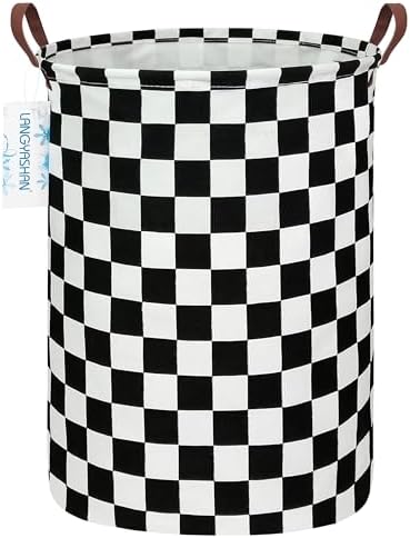 Round Laundry Basket Collapsible Boys Nursery Car Hamper Racing Flag | Waterproof Canvas Foldable Checkered Storage Bin Car Toy Bins Gift Baskets Bedroom Clothes for Home Play Bedroom Gift