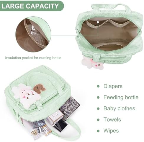 Lushandy Baby Diaper Bag Tote, Mom Bag Crossbody Diaper Bags Baby Travel Bags for Girl Pañaleras Para Bebe (Green, Small)
