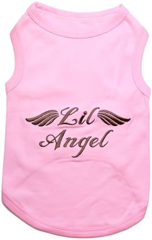 Parisian Pet Dog Shirt – 100% Cotton Lil Angel Shirts for Medium Dogs – Pink Sleeveless Puppy Clothes – Breathable and Soft Girl Dog Clothes - Stretchy Pet Apparel - Summer Tshirts for Dogs