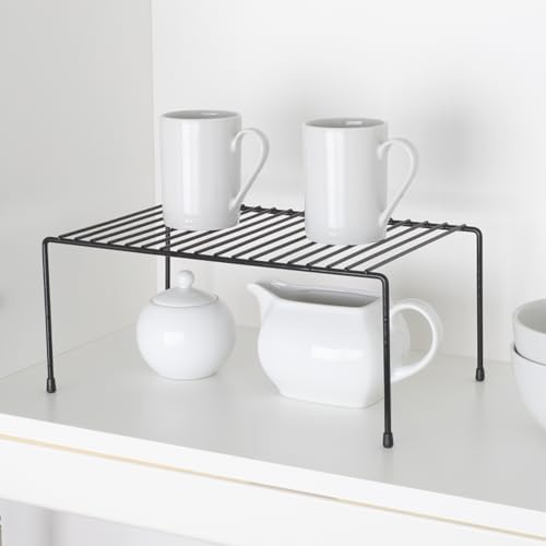 Smart Design Cabinet Storage Shelf Rack - Set of 6 - Medium - 8.5 x 13.25 Inch - Non-Slip Feet - Steel Metal Frame - Rust Resistant Coating - Cup, Dish, Counter & Pantry Organization - Kitchen - Black