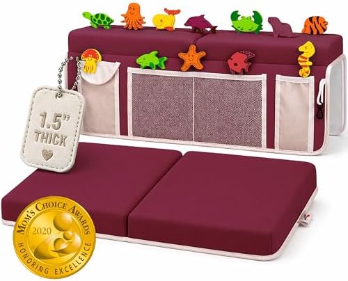 Supa Ant Bath Kneeler –8 Suction Cups & 1.5" Padding.Certified Non Toxic Bath Kneeling Pad for Bath Tub & 5 Bath Toy Organizer. Fast Dry Baby Bath Kneeler and Elbow Rest Pad Set Bordeaux