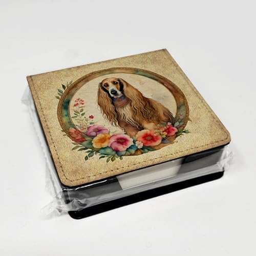 Caroline's Treasures Afghan Hound and Flowers PU Leather Note Paper Holder with Artist-Designed Cover, Desk Accessory, Office Gift