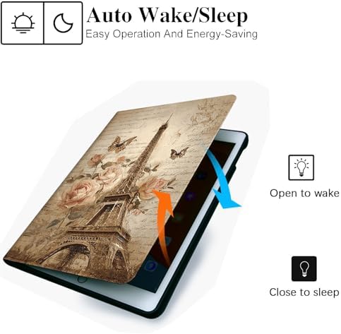 for Microsoft Surface Pro 7 Plus,Surface Pro 7/6/5/4 12.3" Tablet Case,Auto Wake/Sleep,Adjustable Stand Protective Cover - Paris Eiffel Tower Rose Butterfly