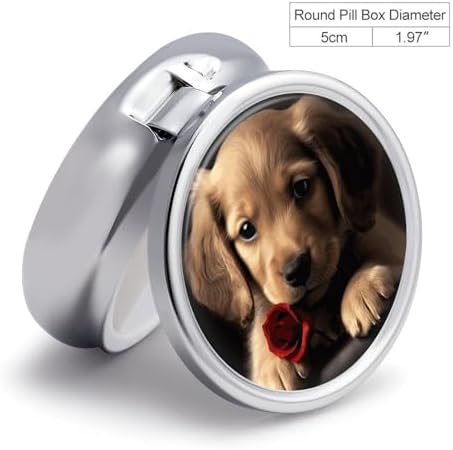 Cute Pet Dog Travel Pill Case Cute Round Pill Organizer for Pocket Or Purse Portable Daily Pill Box with 3 Compartment for Pills Medication Supplements Vitamin
