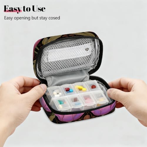 Travel Pill Organizer Vintage Pink Purple Tulips Small Pill Case