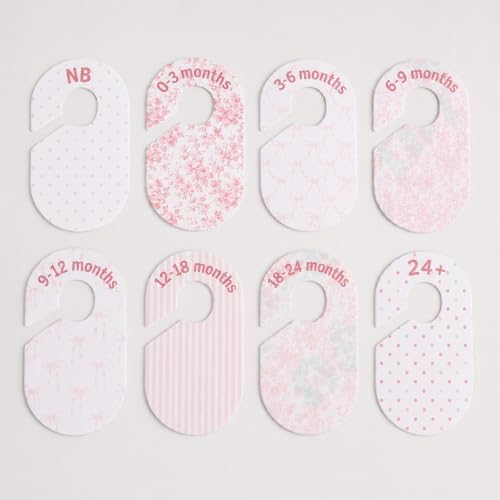 8pcs Nursery Closet Organizer Baby Closet Dividers | Baby Wardrobe Organizer, Nursery Decor, Pink Bows Hanger for Newborn to 24+ Months Size Clothes, Hanger Dividers