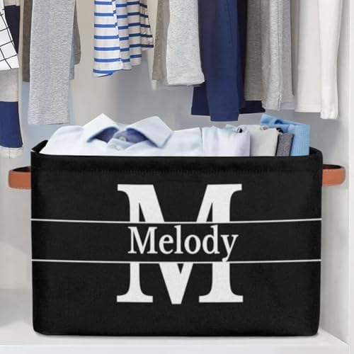 Custom Initial Letter Rectangle Black Storage Basket for Toys