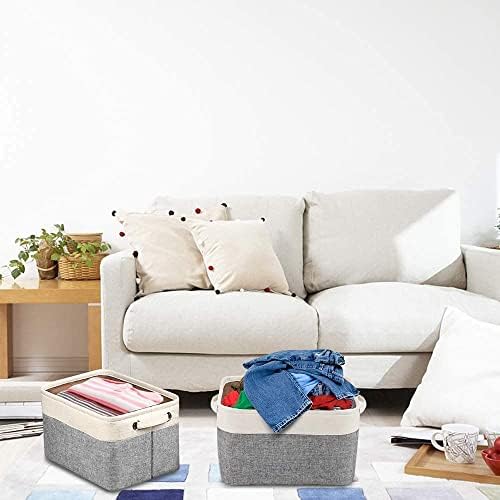 Foldable Storage Bin Collapsible Fabric Storage Basket Cube with Durable Handles Closet Organizer Bins for Organizing Shelves Drawers, Set of 3, 15" x 10" x 9.5", Grey