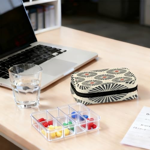 Travel Pill Organizer Vintage Japanese Geometric Small Pill Case