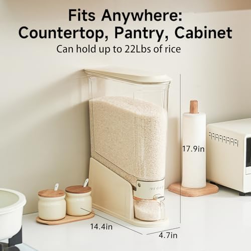 UFORU Slim Rice Dispenser 22 LB,Clear Rice Storage for Small Spaces