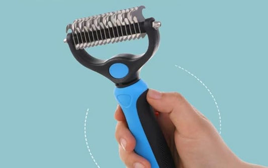 Pet Grooming combs - Double-Sided Deshedding Dematting Tool, Undercoat Rake for Dogs & Cats, Extra-Wide Dog Grooming Brush & Deshedder Comb for Long Hair (Blue, Large)