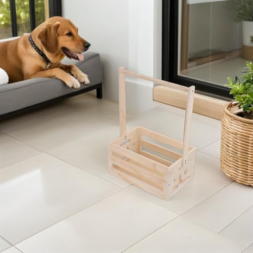 Wooden Dog Clothes Rack with Hanging Rod and Storage Basket, Pet Closet Organizer for Dog Clothes and Balls, Upright Design with Built-in Handles, for Balcony and Corner Storage