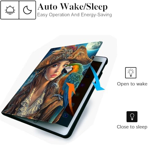 for Microsoft Surface Pro 7 Plus,Surface Pro 7/6/5/4 12.3" Tablet Case,Auto Wake/Sleep,Adjustable Stand Protective Cover - Pirate Girl with Parrot