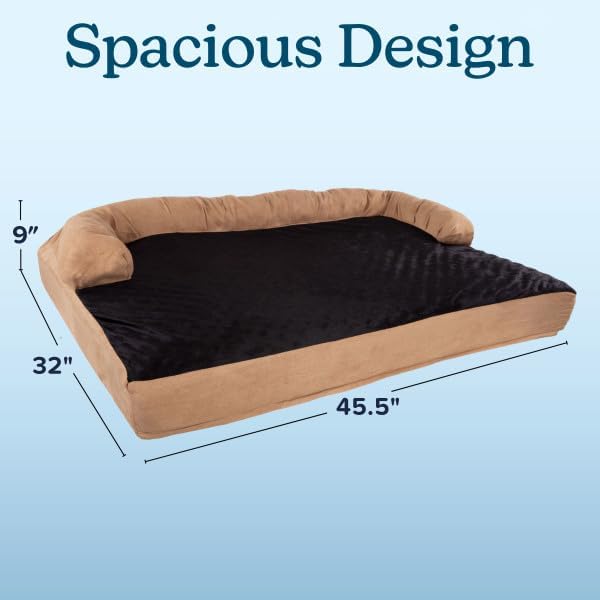 PETMAKER Extra-Large Dog Bed – 45.5 x 32 Pet Bed - 3-Layer Orthopedic Dog Sofa with Cooling Gel, Memory Foam and Neck Bolster (Tan/Black), XL