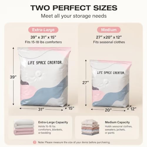 No-Pump Vacuum Storage Bags, Pump-Free Large Capacity Vacuum Storage Bags, Large Vacuum Compression Bags without a Pump for Clothes Bedding Comforters Off-Season Gear (4, S 27×20×12")