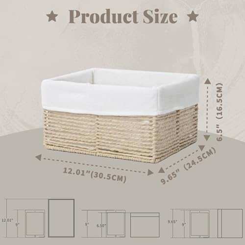 GYASVWU Hand-Woven Paper Rope Storage Baskets,Rectangular Wicker Baskets for Organizing,Decorative Woven Basket for Storage,Shelf Basket for Living Room,Storage Baskets for Pantry (Beige - Large)