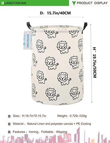 Round Laundry Basket Collapsible Storage Hamper Organizer Lion | Waterproof Canvas Foldable Baskets with sturdy Handles Multi-scene Organizer for Home Play Bedroom Gift Bin