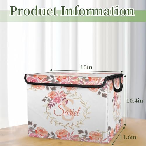 Floral Storage Bin with Lid Personalized Storage Baskets for Organizing Foldable Closet Organizers with Handles,Cute Basket for Boys Girls for Clothes Blanket Pet Dog Toy Basket Storage (1 Pack)