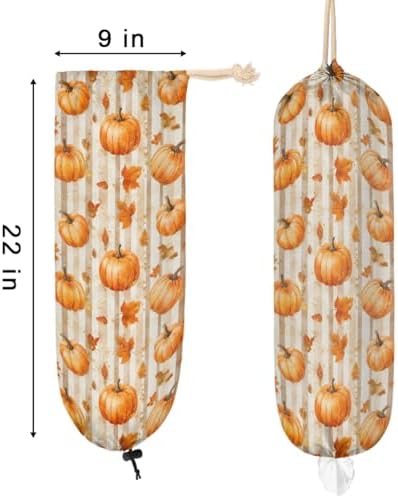 Plastic Bag Holder Thanksgiving Autumn Fall Pumpkin Wall Mount Grocery Bag Holder Wasgable Plastic Bag Dispenser Garbage Bag Organizer for Home Kitchen Decor, Gifts for Women Mom Family Friends