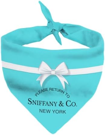 Dog Bandana Sniffany & Co. Designer Fashion Clothes Scarf kercheif for Small Medium and Large Dogs. Funny Parody Gift for Girl or boy Dog Soft Durable Fabric, Adjustable tie-on Style Triangle