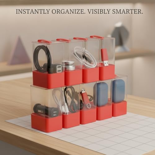 Stackable PET Storage Box, Rigid Clear Organizer for Cables & Small Items, Durable Transparent Container, 13 x 3.3 x 1.6 Inches