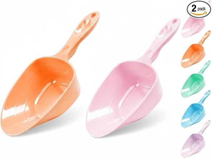Melamine Pet Food Measuring Scoop, 1 Cup 1/2 Cup 1/4 Cup with Clear Measurement Lines for Dog, Cat, Bird, and Rabbit, Durable, Ergonomic Handle, Dishwasher safe-Orange & Baby Pink