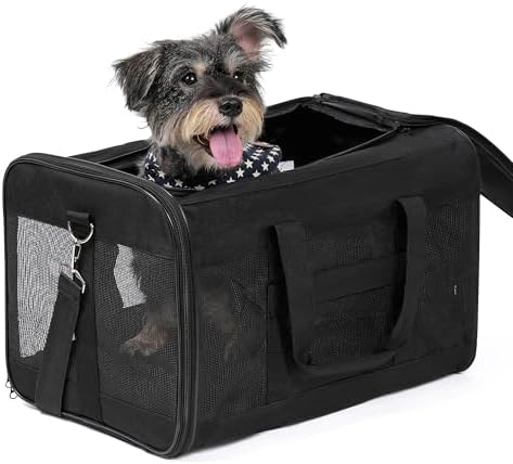 Conlun Dog Carrier Soft Sided, Large Cat Carrier with Inner Safety Leash, Pet Transport Carrier for Large Cats and Medium Dogs up to 20 Lbs, Collapsible Travel Puppy Carrier Bag -Black L | with Inner Safety Leash, Pet Transport Carrier for Large Cats a...