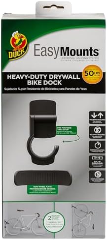 Duck EasyMounts Bike Hanger - Heavy Duty Wall Mount Bicycle Rack for Garage Organization & Storage - No Tool Install - Up to 50 Lbs - Black, Pack of 1 Tire Hook, Wheel Dock & All Hanging Hardware