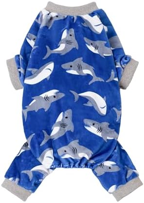 Fitwarm Shark Dog Pajamas, Dog Clothes for Small Dogs Girl Boy, Pet Onesie with Feet, Cat Outfit, Lightweight Velvet, Royal Blue, Small