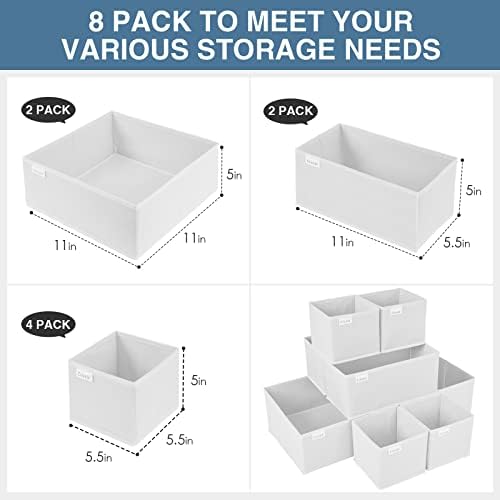Criusia Drawer Organizer Clothes, 8 Pack Underwear Drawer Organizer, Foldable Closet Organizers and Storage Dresser Drawer Dividers for Clothes, Socks, Scarves, Ties (White)