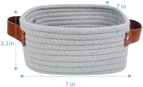 ABenkle Small Storage Basket, Mini Baskets, Cute Rope Woven Baskets for Organizing, Square Shelf Storage with Handle, Boho Decorative Toy Bin for Nursery, Spa, Empty Gift Basket - XS,Grey