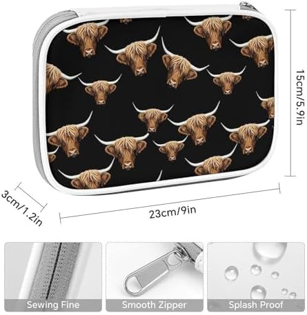 Slim And Simple Pencil Case Waterproof Pen Organizer Box For Art Pens & Pencils Scottish Highland Cow